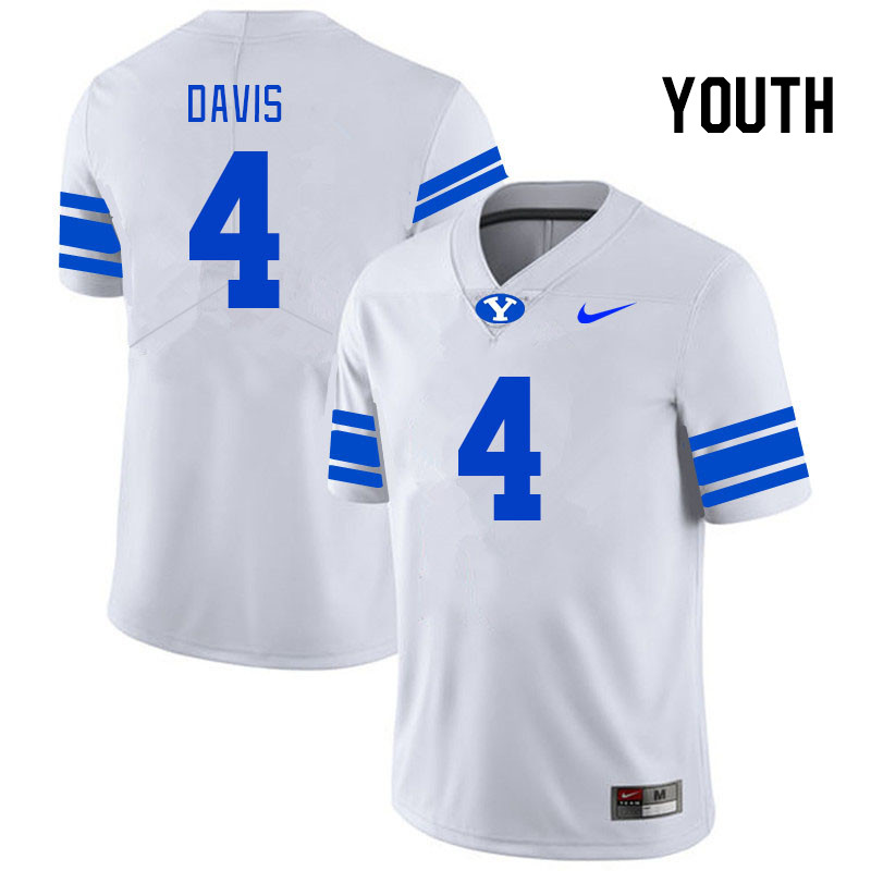 Youth #4 Miles Davis BYU Cougars College Football Jerseys Stitched-White